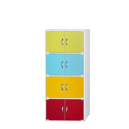 Hodedah 54.3 x 15.5 x 23.4 in. 4-Shelf & 8-Door Bookcase Cabinet, Rainbow HID44 RAINBOW